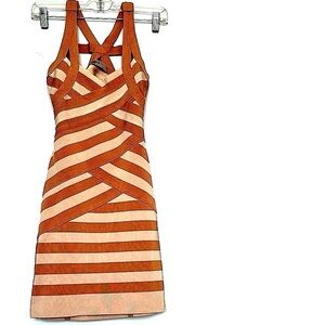 STRETTA Elegant  stretchable Tan Striped Dress